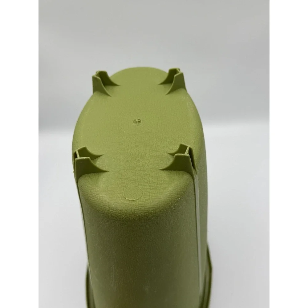 Vintage 1960s-1970s Avocado Green Footed Plastic Waste Basket Leaf Design
